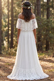 Ivory Chiffon Sweep Train A-Line Off The Shoulder Wedding Dress with Slit