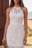 Ivory Lace Halter Neck Mermaid Ruffled Maxi Boho Wedding Dress