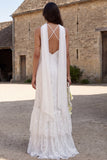 Ivory Lace Halter Neck Mermaid Neck Scarf Sweep Train Boho Wedding Dress