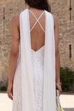 Ivory Lace Halter Neck Mermaid Neck Scarf Sweep Train Boho Wedding Dress