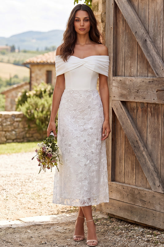 Ivory Floral Off The Shoulder Sheath Maxi Engagement Dress