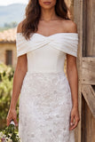 Ivory Floral Off The Shoulder Sheath Midi Engagement Dress