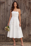 Floral Ivory A-Line Midi Engagement Dress with Beading
