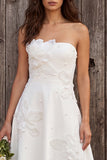 Floral Ivory A-Line Midi Engagement Dress with Beading