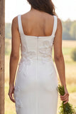 Floral Ivory Square Neck Bodycon Midi Engagement Dress with Beading