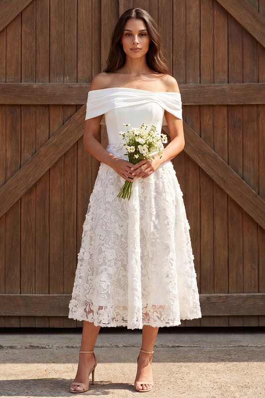 Ivory Lace Off The Shoulder A-Line Maxi Engagement Dress