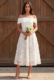 Ivory Lace Off The Shoulder A-Line Maxi Engagement Dress