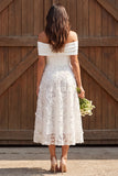 Ivory Lace Off The Shoulder A-Line Maxi Engagement Dress