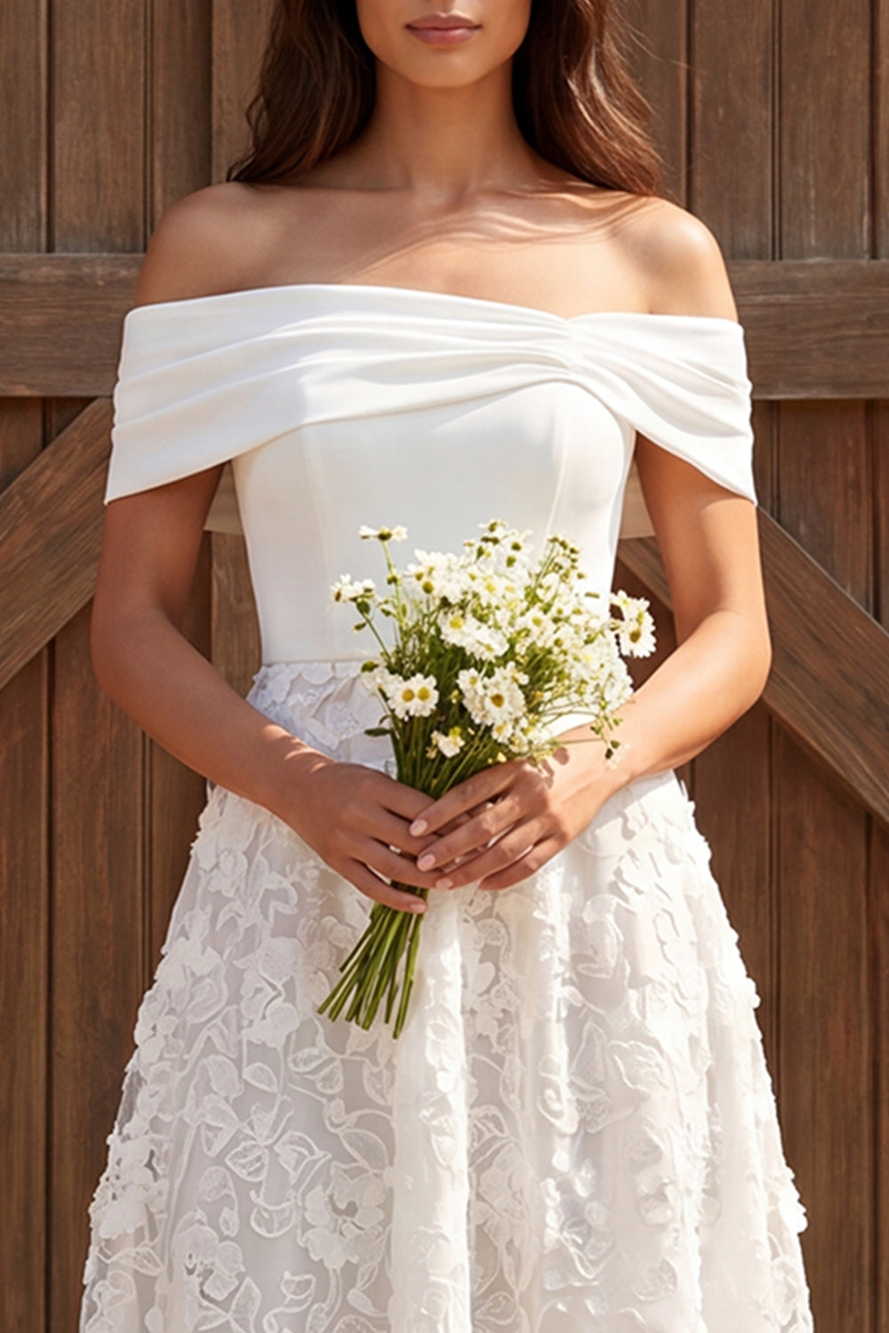 Ivory Lace Off The Shoulder A-Line Maxi Engagement Dress