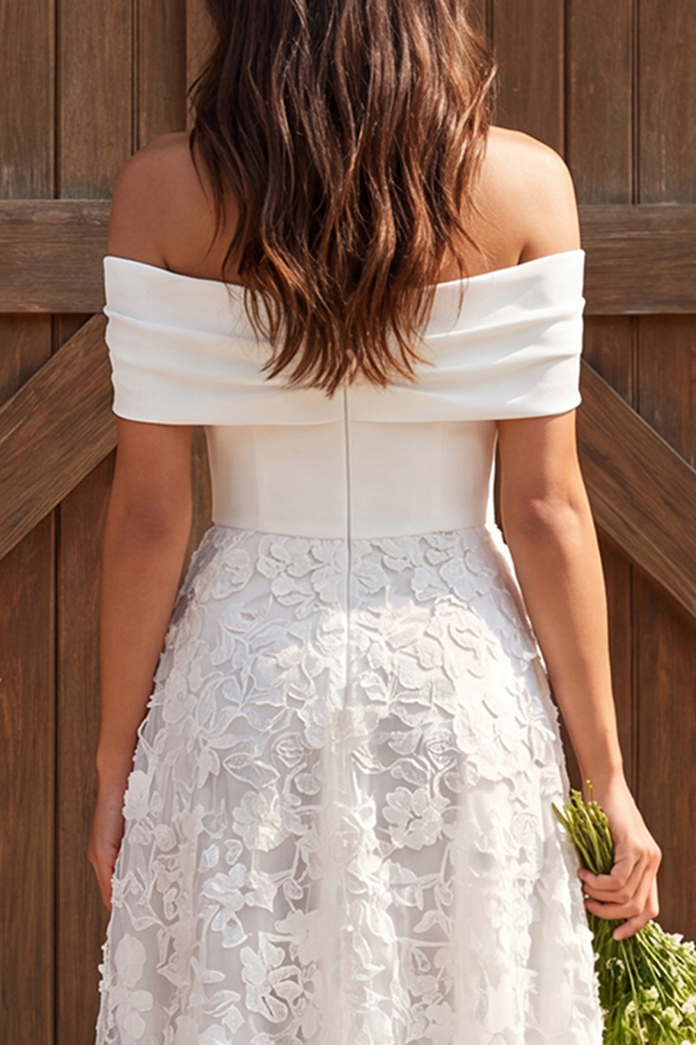 Ivory Lace Off The Shoulder A-Line Maxi Engagement Dress