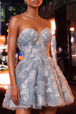 Sparkly Dusty Blue Short Sweetheart Homecoming Dress with Beading