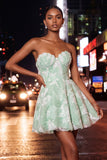 Sparkly Dusty Blue Short Sweetheart Homecoming Dress with Beading