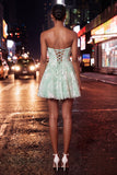 Sparkly Dusty Blue Short Sweetheart Homecoming Dress with Beading