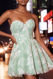 Sparkly Dusty Blue Short Sweetheart Homecoming Dress with Beading