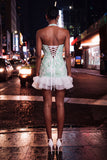 Sparkly Mint Green Corset Short Tight Homecoming Dress with Ruffles
