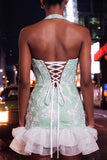 Sparkly Mint Green Corset Short Tight Homecoming Dress with Ruffles