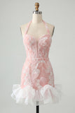 Sparkly Mint Green Corset Short Tight Homecoming Dress with Ruffles