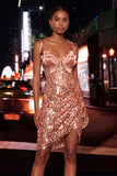 Sparkly Sequin Champagne Corset Tight Short Homecoming Dress with Bows