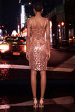 Sparkly Sequin Champagne Corset Tight Short Homecoming Dress with Bows
