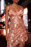 Sparkly Sequin Champagne Corset Tight Short Homecoming Dress with Bows