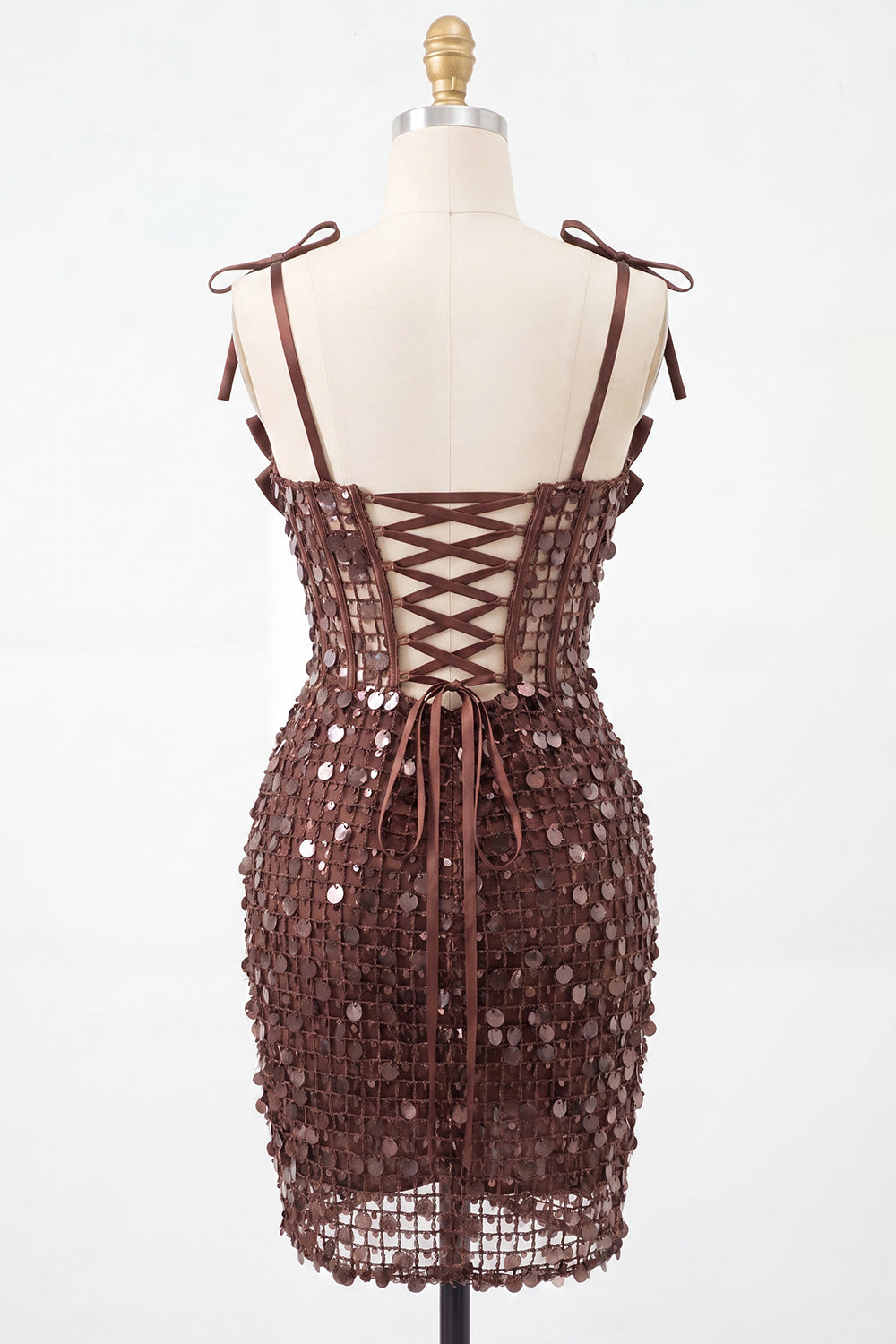 Sparkly Sequin Champagne Corset Tight Short Homecoming Dress with Bows