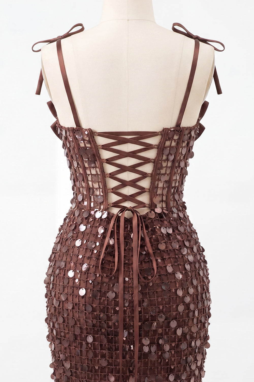 Sparkly Sequin Champagne Corset Tight Short Homecoming Dress with Bows