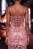 Sparkly Sequin Champagne Corset Tight Short Homecoming Dress with Bows