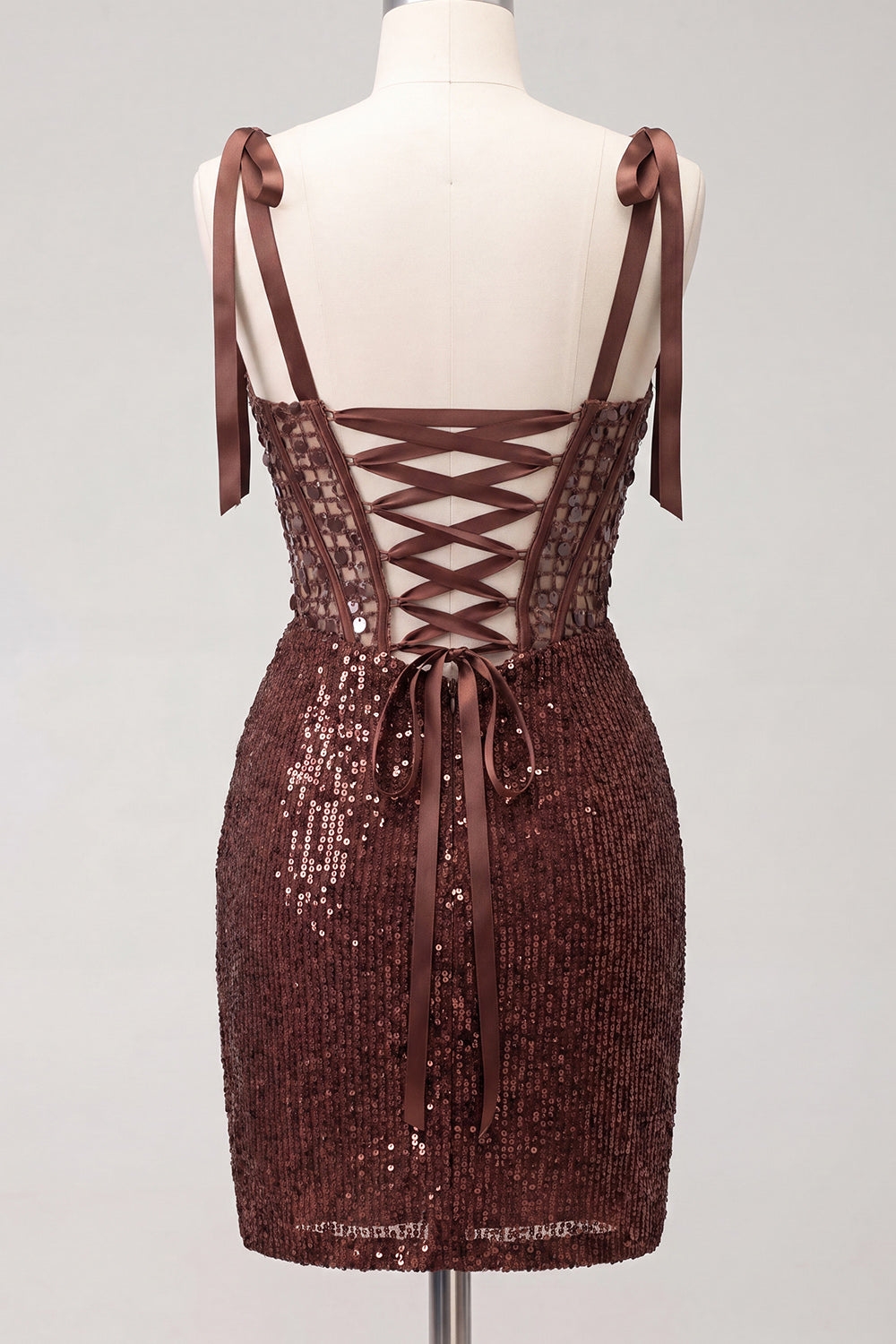 Sparkly Champagne Sequin Corset Short Tight Ruched Homecoming Dress