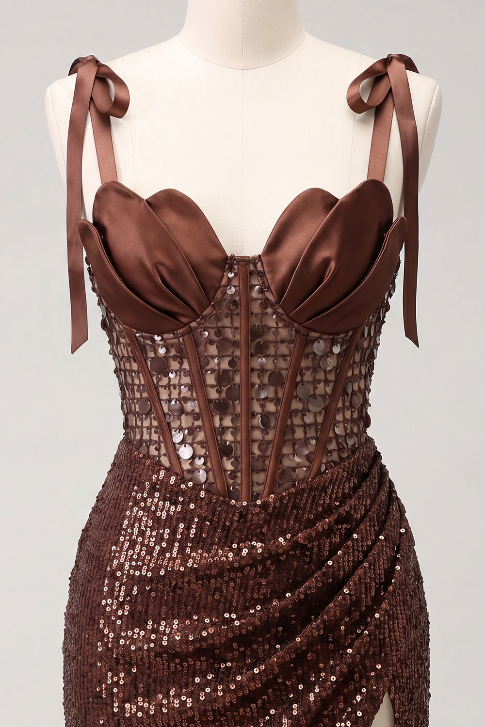Sparkly Champagne Sequin Corset Short Tight Ruched Homecoming Dress