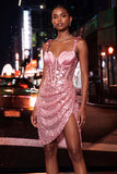 Sparkly Champagne Sequin Corset Short Tight Ruched Homecoming Dress