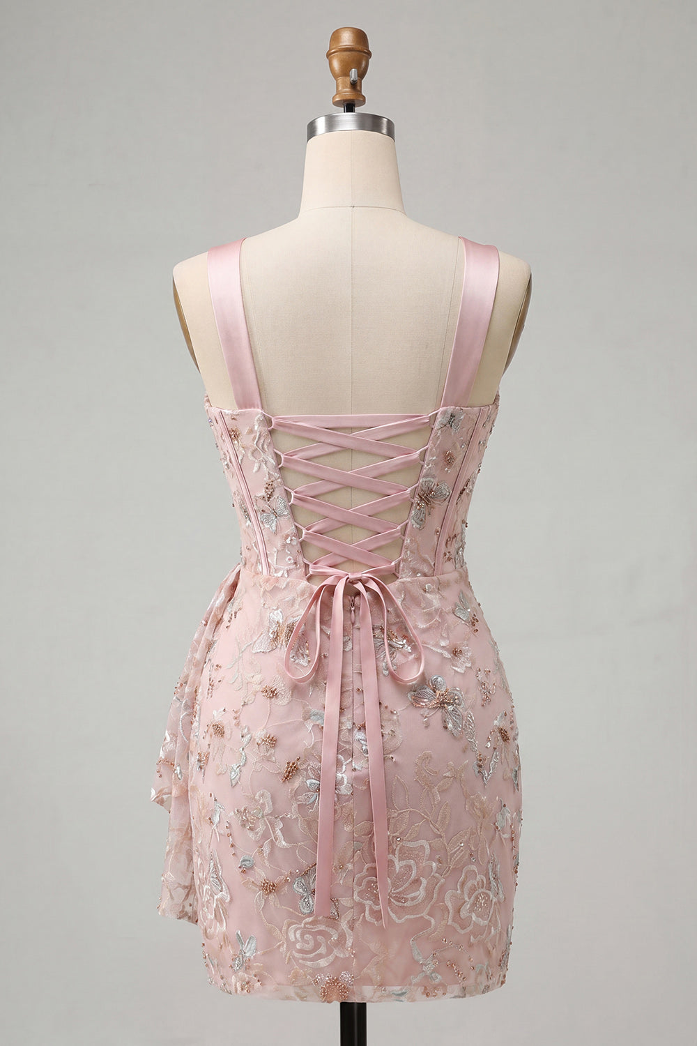 Floral Apricot Corset Ruched Tight Short Homecoming Dress with Beading