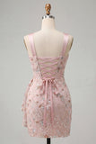 Floral Apricot Corset Ruched Tight Short Homecoming Dress with Beading