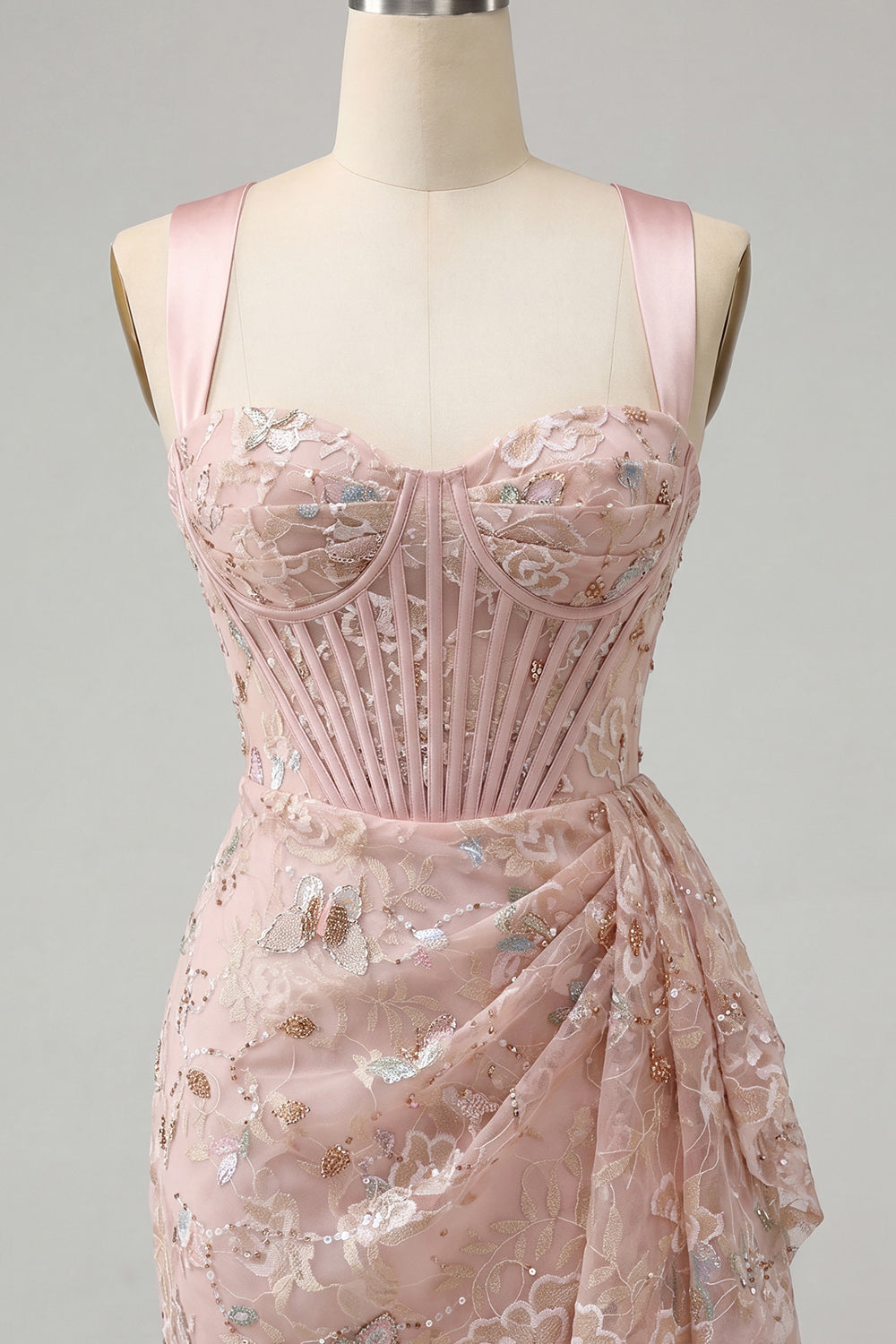 Floral Apricot Corset Ruched Tight Short Homecoming Dress with Beading