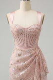 Floral Apricot Corset Ruched Tight Short Homecoming Dress with Beading