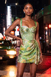 Floral Apricot Corset Ruched Tight Short Homecoming Dress with Beading