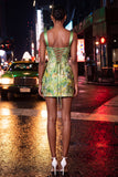 Floral Apricot Corset Ruched Tight Short Homecoming Dress with Beading