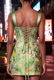 Floral Apricot Corset Ruched Tight Short Homecoming Dress with Beading