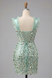 Sparkly Sequin Champagne Corset Tight Short Homecoming Dress with Ruffles