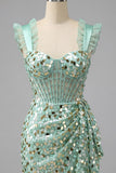Sparkly Sequin Champagne Corset Tight Short Homecoming Dress with Ruffles