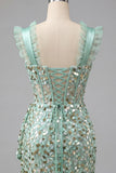 Sparkly Sequin Champagne Corset Tight Short Homecoming Dress with Ruffles