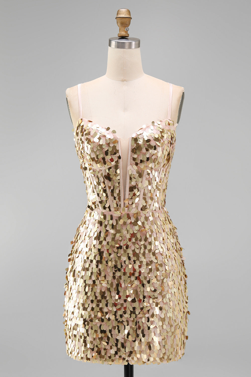 Sparkly Champagne Sequin Corset Tight Short Homecoming Dress