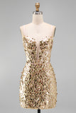 Sparkly Champagne Sequin Corset Tight Short Homecoming Dress