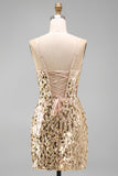 Sparkly Champagne Sequin Corset Tight Short Homecoming Dress