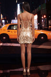 Sparkly Champagne Sequin Corset Tight Short Homecoming Dress
