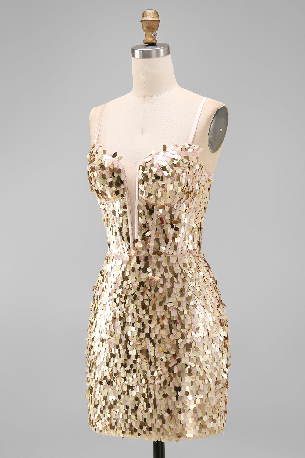 Sparkly Champagne Sequin Corset Tight Short Homecoming Dress