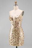 Sparkly Champagne Sequin Corset Tight Short Homecoming Dress