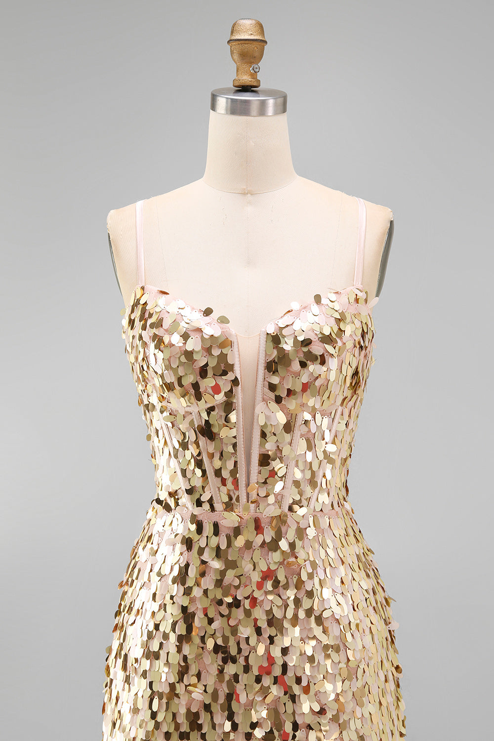 Sparkly Champagne Sequin Corset Tight Short Homecoming Dress