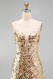Sparkly Champagne Sequin Corset Tight Short Homecoming Dress