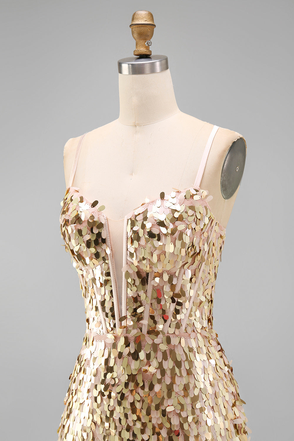 Sparkly Champagne Sequin Corset Tight Short Homecoming Dress