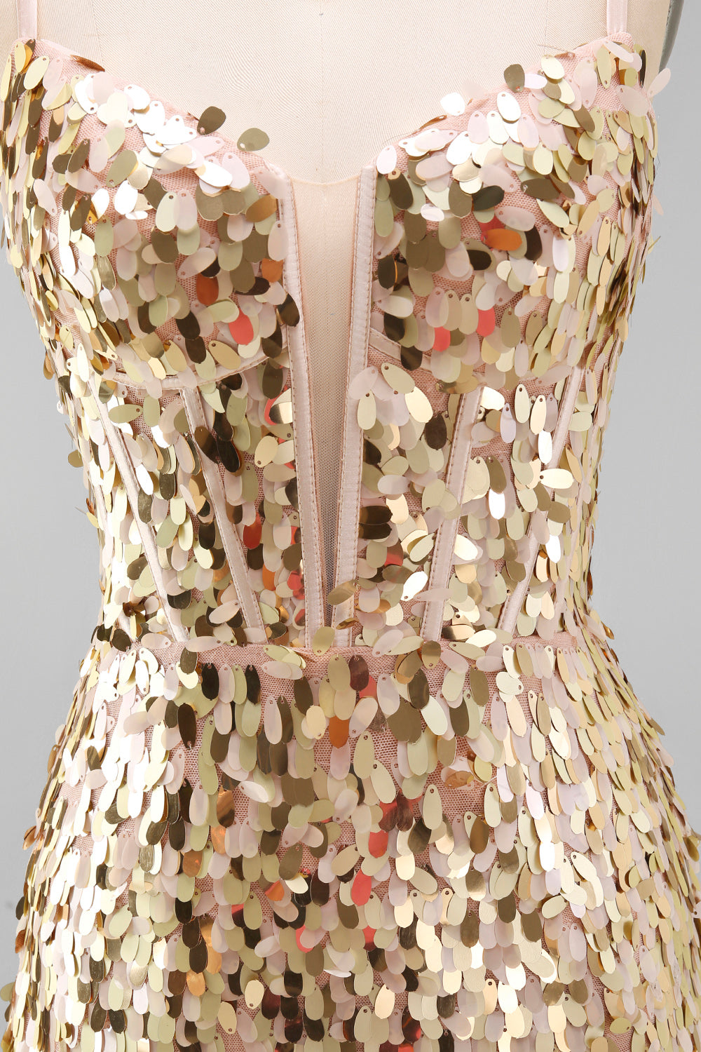 Sparkly Champagne Sequin Corset Tight Short Homecoming Dress